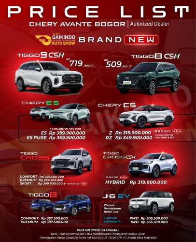 Pricelist Harga Chery lengkong 2025